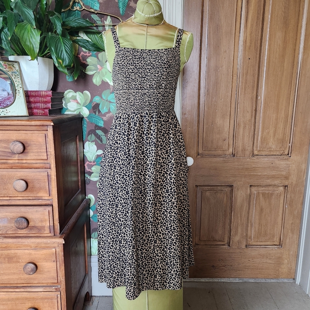 Old Navy Leopard Print Smocked Midi Dress – Size Small – Cami Straps